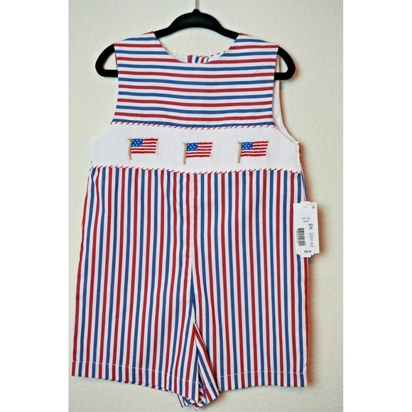 Edgehill Collection 2T Smocked American Flag One Piece Outfit Jon Jon Boys NWT - Picture 3 of 6